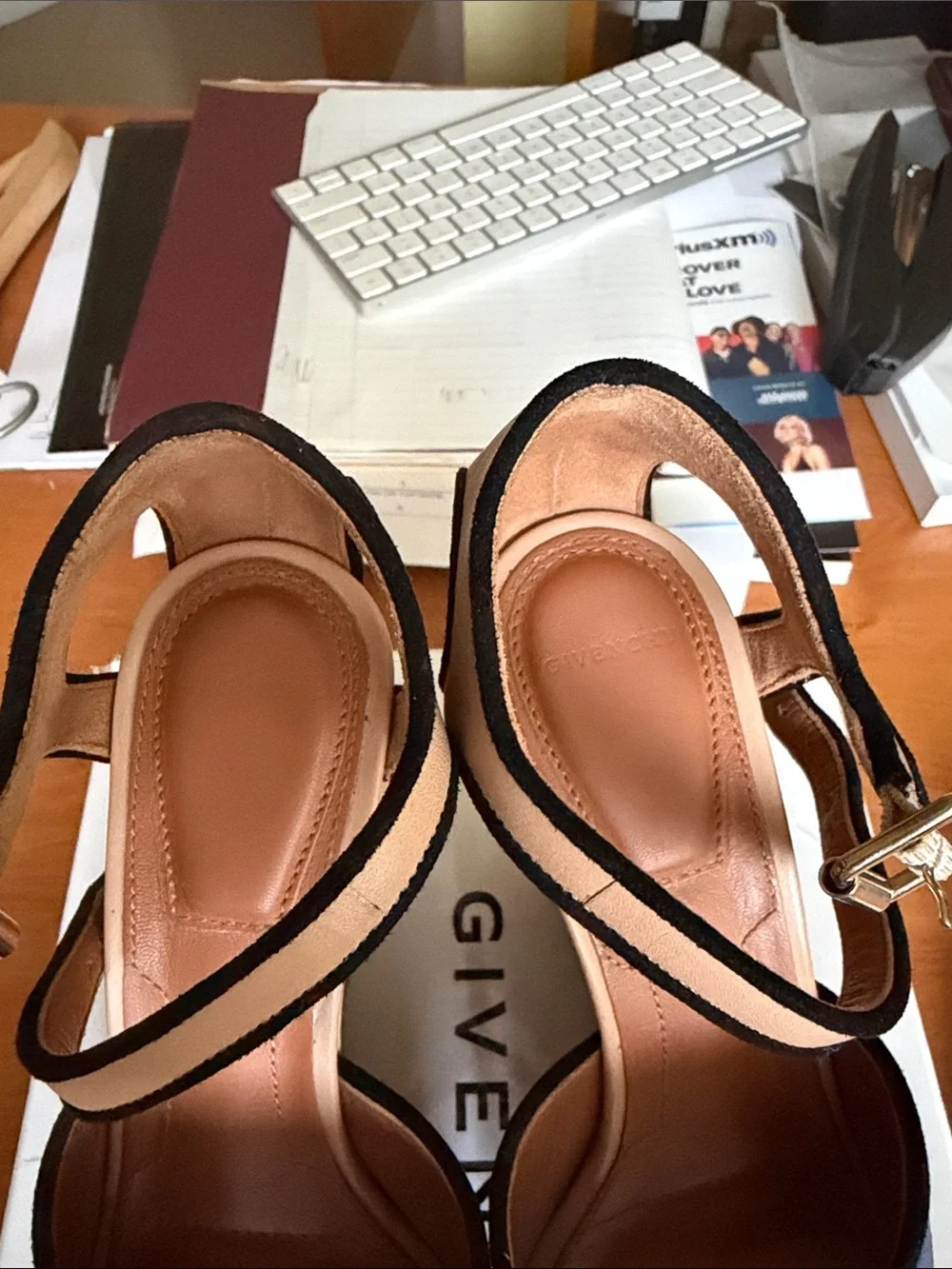 Givenchy Blue and Beige Leather Platform Sandals SIZE 36 MADE IN ITALY